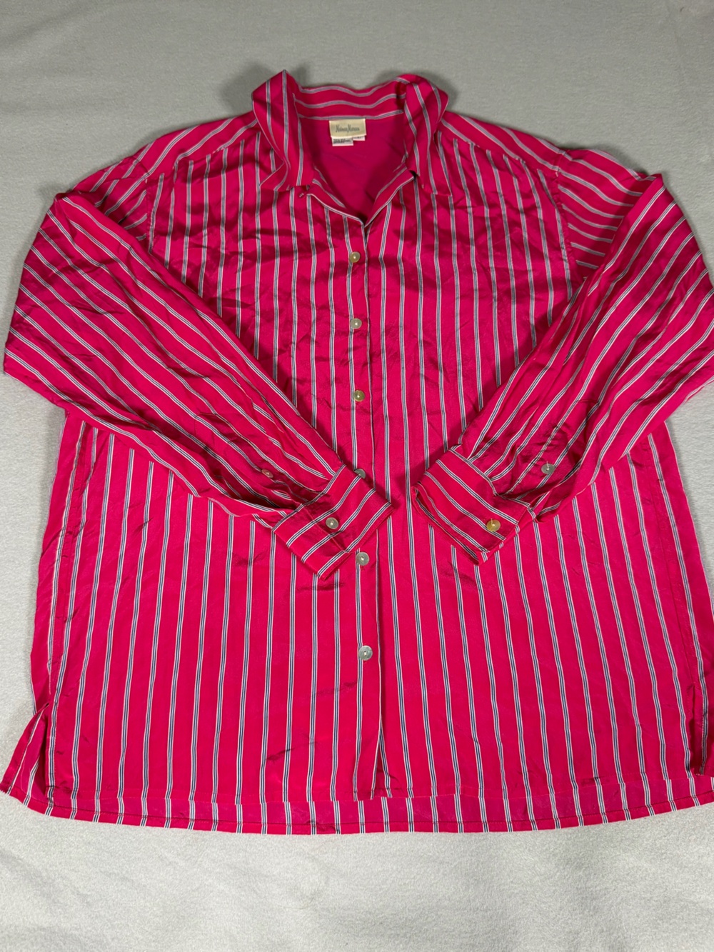 Neiman Marcus Hot Pink Striped Button-Up Blouse